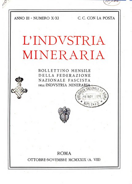 L'industria mineraria bollettino mensile della Federazione nazionale fascista dell'industria mineraria