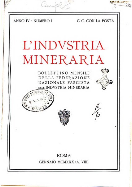 L'industria mineraria bollettino mensile della Federazione nazionale fascista dell'industria mineraria