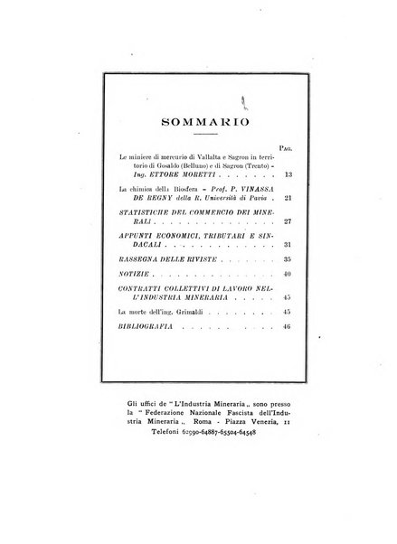 L'industria mineraria bollettino mensile della Federazione nazionale fascista dell'industria mineraria