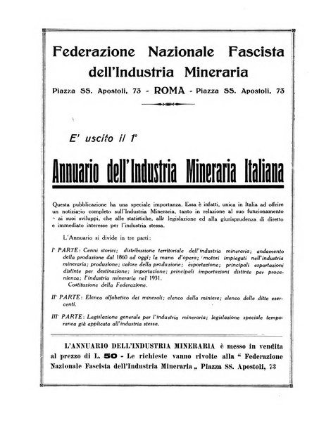 L'industria mineraria bollettino mensile della Federazione nazionale fascista dell'industria mineraria