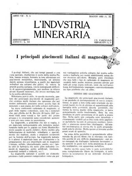 L'industria mineraria bollettino mensile della Federazione nazionale fascista dell'industria mineraria