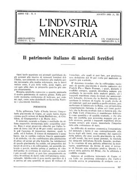 L'industria mineraria bollettino mensile della Federazione nazionale fascista dell'industria mineraria