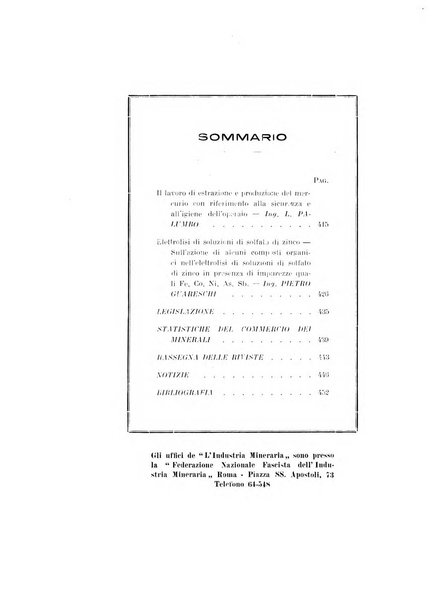 L'industria mineraria bollettino mensile della Federazione nazionale fascista dell'industria mineraria