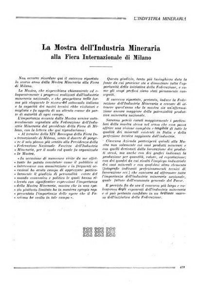 L'industria mineraria bollettino mensile della Federazione nazionale fascista dell'industria mineraria