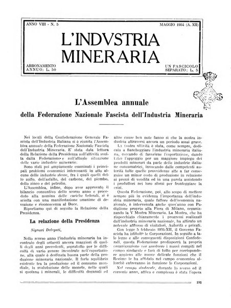 L'industria mineraria bollettino mensile della Federazione nazionale fascista dell'industria mineraria