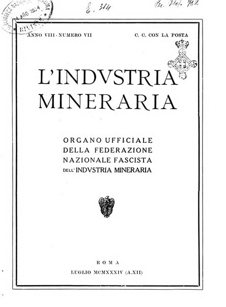 L'industria mineraria bollettino mensile della Federazione nazionale fascista dell'industria mineraria