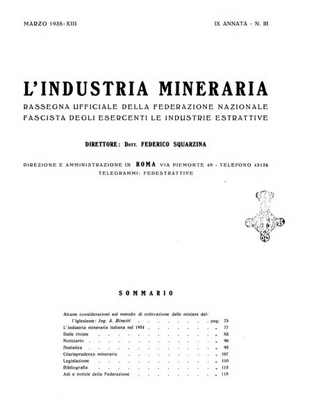 L'industria mineraria bollettino mensile della Federazione nazionale fascista dell'industria mineraria