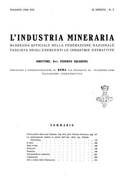 L'industria mineraria bollettino mensile della Federazione nazionale fascista dell'industria mineraria