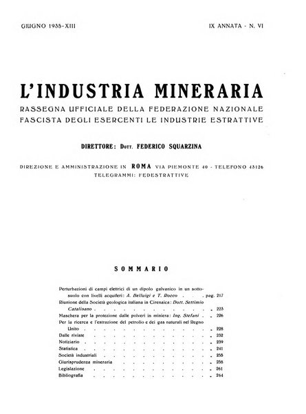 L'industria mineraria bollettino mensile della Federazione nazionale fascista dell'industria mineraria