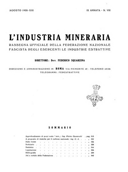 L'industria mineraria bollettino mensile della Federazione nazionale fascista dell'industria mineraria