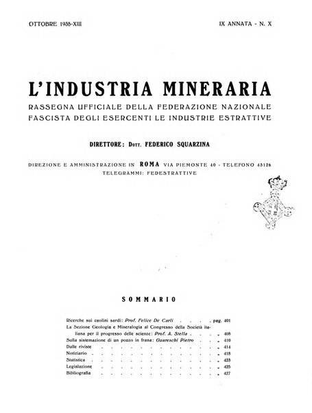 L'industria mineraria bollettino mensile della Federazione nazionale fascista dell'industria mineraria