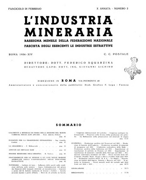 L'industria mineraria bollettino mensile della Federazione nazionale fascista dell'industria mineraria