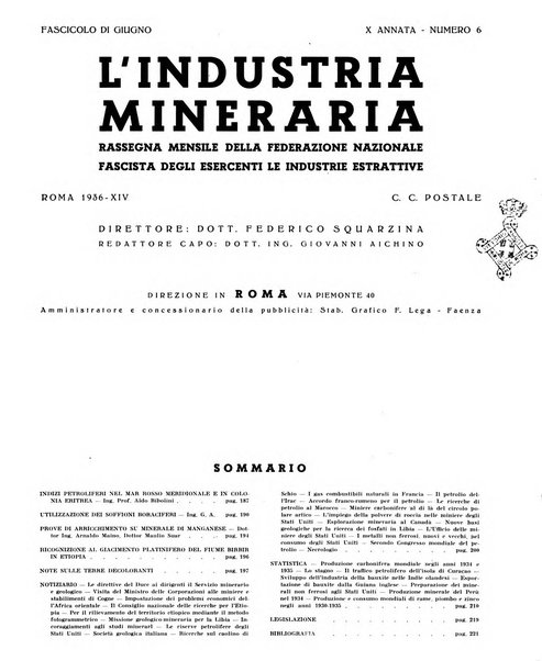 L'industria mineraria bollettino mensile della Federazione nazionale fascista dell'industria mineraria