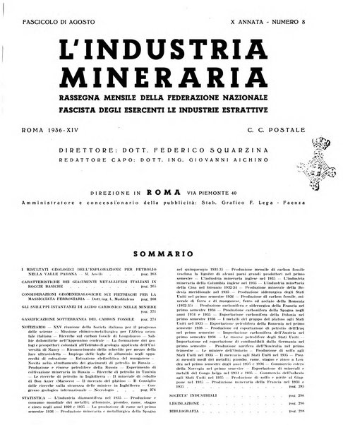 L'industria mineraria bollettino mensile della Federazione nazionale fascista dell'industria mineraria