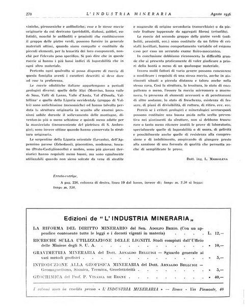 L'industria mineraria bollettino mensile della Federazione nazionale fascista dell'industria mineraria