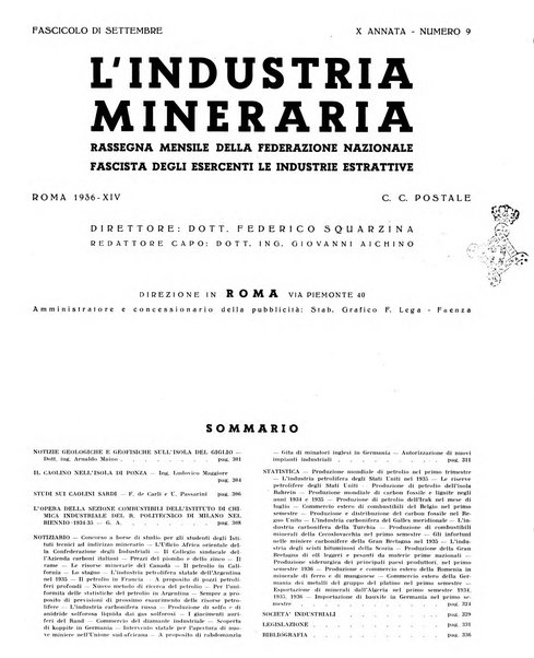 L'industria mineraria bollettino mensile della Federazione nazionale fascista dell'industria mineraria