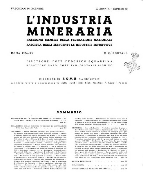 L'industria mineraria bollettino mensile della Federazione nazionale fascista dell'industria mineraria