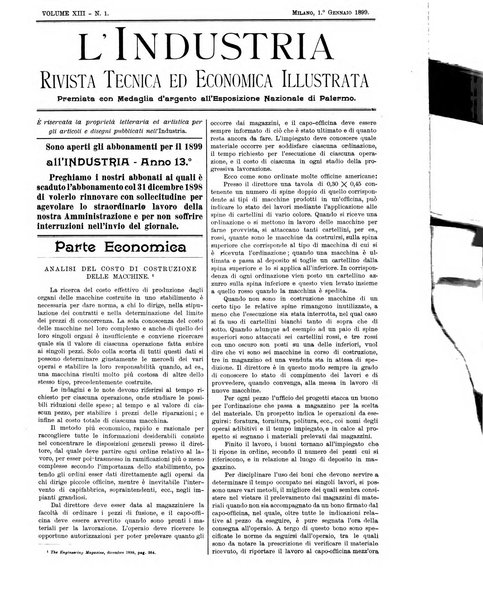 L'industria rivista tecnica ed economica illustrata