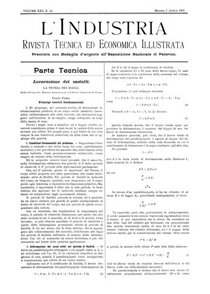 L'industria rivista tecnica ed economica illustrata