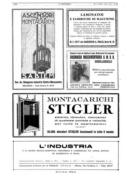 L'industria rivista tecnica ed economica illustrata