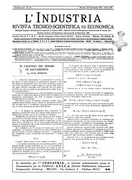 L'industria rivista tecnica ed economica illustrata