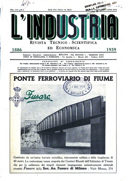 L'industria rivista tecnica ed economica illustrata