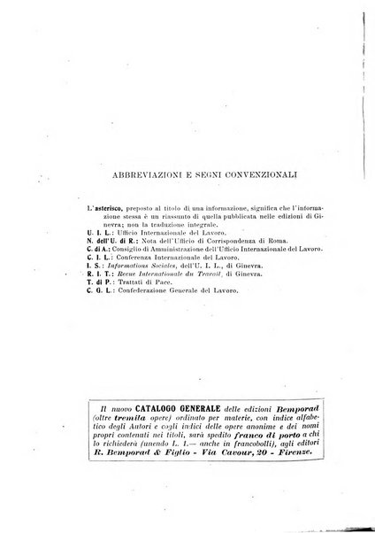 Informazioni sociali pubblicazione mensile curata dall'Ufficio corrispondente di Roma dell'Ufficio internazionale del lavoro, Ginevra