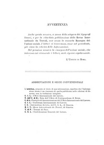 Informazioni sociali pubblicazione mensile curata dall'Ufficio corrispondente di Roma dell'Ufficio internazionale del lavoro, Ginevra