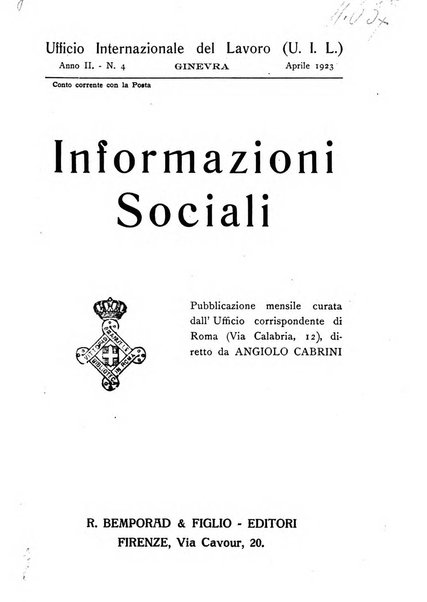 Informazioni sociali pubblicazione mensile curata dall'Ufficio corrispondente di Roma dell'Ufficio internazionale del lavoro, Ginevra