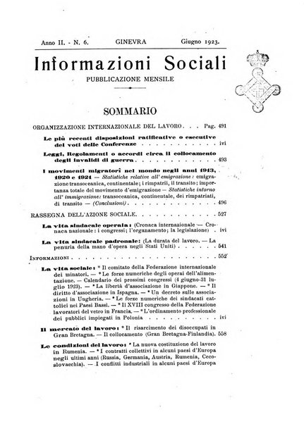 Informazioni sociali pubblicazione mensile curata dall'Ufficio corrispondente di Roma dell'Ufficio internazionale del lavoro, Ginevra