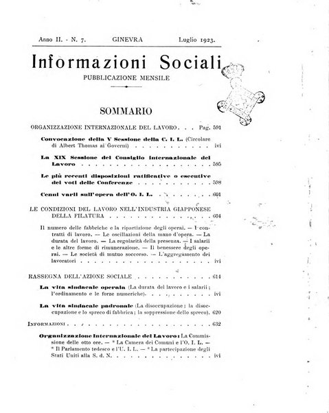 Informazioni sociali pubblicazione mensile curata dall'Ufficio corrispondente di Roma dell'Ufficio internazionale del lavoro, Ginevra