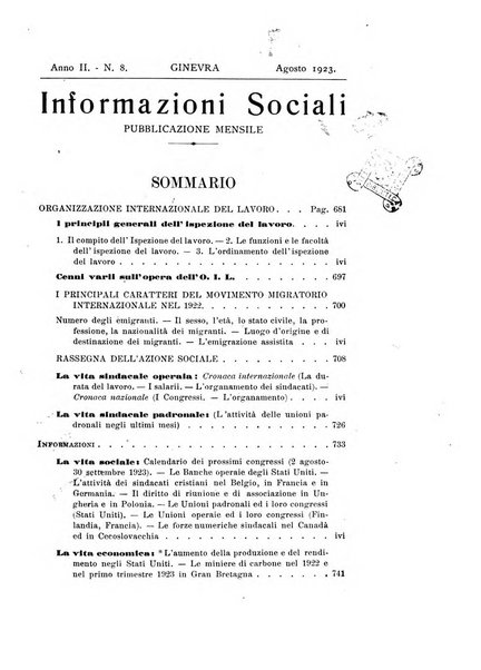 Informazioni sociali pubblicazione mensile curata dall'Ufficio corrispondente di Roma dell'Ufficio internazionale del lavoro, Ginevra