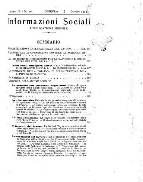 Informazioni sociali pubblicazione mensile curata dall'Ufficio corrispondente di Roma dell'Ufficio internazionale del lavoro, Ginevra