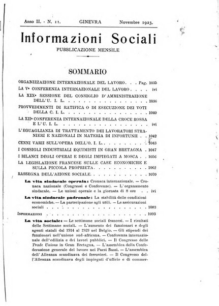 Informazioni sociali pubblicazione mensile curata dall'Ufficio corrispondente di Roma dell'Ufficio internazionale del lavoro, Ginevra