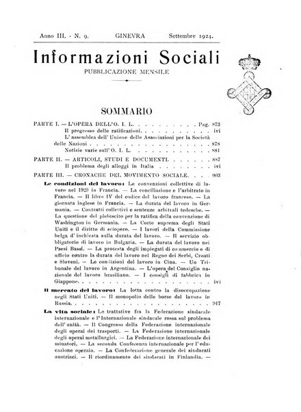 Informazioni sociali pubblicazione mensile curata dall'Ufficio corrispondente di Roma dell'Ufficio internazionale del lavoro, Ginevra