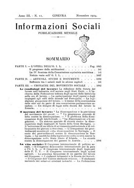 Informazioni sociali pubblicazione mensile curata dall'Ufficio corrispondente di Roma dell'Ufficio internazionale del lavoro, Ginevra