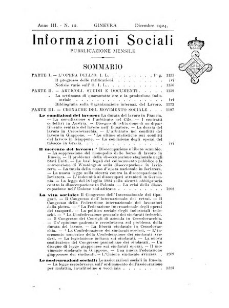 Informazioni sociali pubblicazione mensile curata dall'Ufficio corrispondente di Roma dell'Ufficio internazionale del lavoro, Ginevra