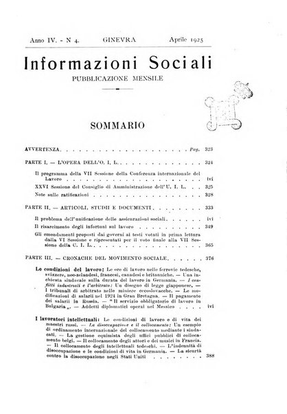 Informazioni sociali pubblicazione mensile curata dall'Ufficio corrispondente di Roma dell'Ufficio internazionale del lavoro, Ginevra