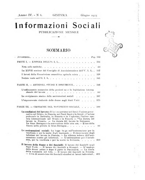 Informazioni sociali pubblicazione mensile curata dall'Ufficio corrispondente di Roma dell'Ufficio internazionale del lavoro, Ginevra