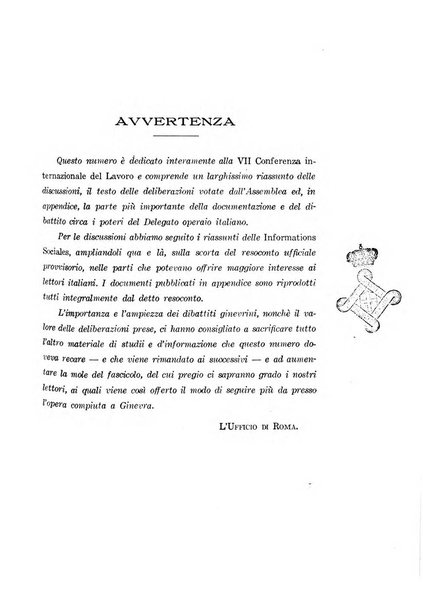 Informazioni sociali pubblicazione mensile curata dall'Ufficio corrispondente di Roma dell'Ufficio internazionale del lavoro, Ginevra