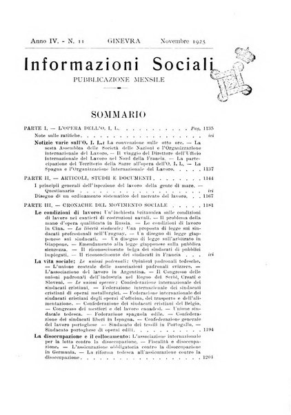 Informazioni sociali pubblicazione mensile curata dall'Ufficio corrispondente di Roma dell'Ufficio internazionale del lavoro, Ginevra