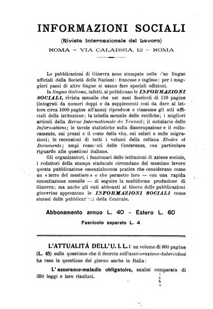 Informazioni sociali pubblicazione mensile curata dall'Ufficio corrispondente di Roma dell'Ufficio internazionale del lavoro, Ginevra