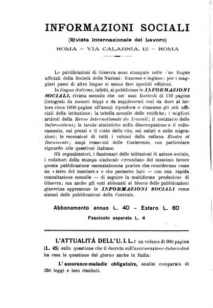 Informazioni sociali pubblicazione mensile curata dall'Ufficio corrispondente di Roma dell'Ufficio internazionale del lavoro, Ginevra