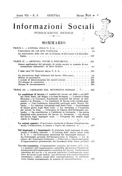 Informazioni sociali pubblicazione mensile curata dall'Ufficio corrispondente di Roma dell'Ufficio internazionale del lavoro, Ginevra