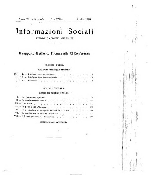 Informazioni sociali pubblicazione mensile curata dall'Ufficio corrispondente di Roma dell'Ufficio internazionale del lavoro, Ginevra