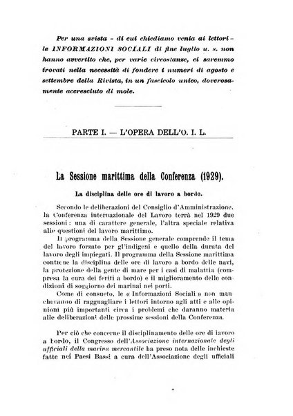 Informazioni sociali pubblicazione mensile curata dall'Ufficio corrispondente di Roma dell'Ufficio internazionale del lavoro, Ginevra