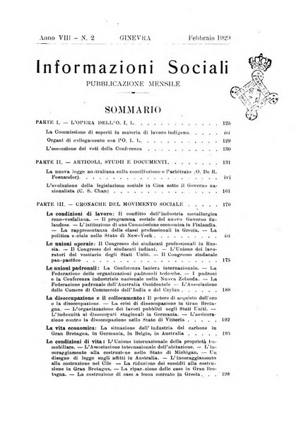 Informazioni sociali pubblicazione mensile curata dall'Ufficio corrispondente di Roma dell'Ufficio internazionale del lavoro, Ginevra