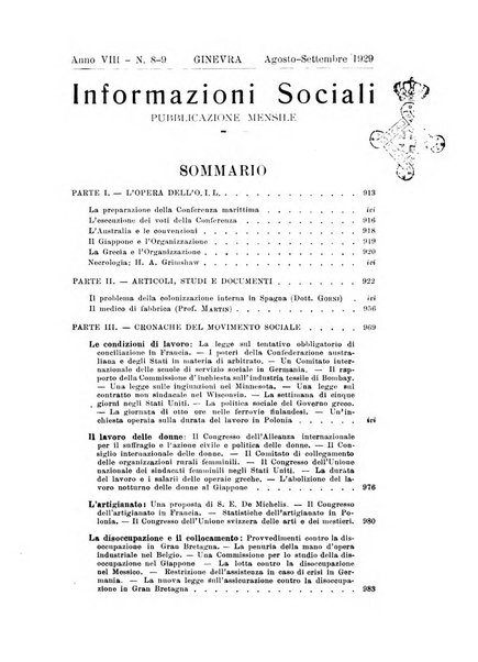 Informazioni sociali pubblicazione mensile curata dall'Ufficio corrispondente di Roma dell'Ufficio internazionale del lavoro, Ginevra