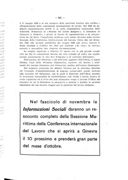 Informazioni sociali pubblicazione mensile curata dall'Ufficio corrispondente di Roma dell'Ufficio internazionale del lavoro, Ginevra