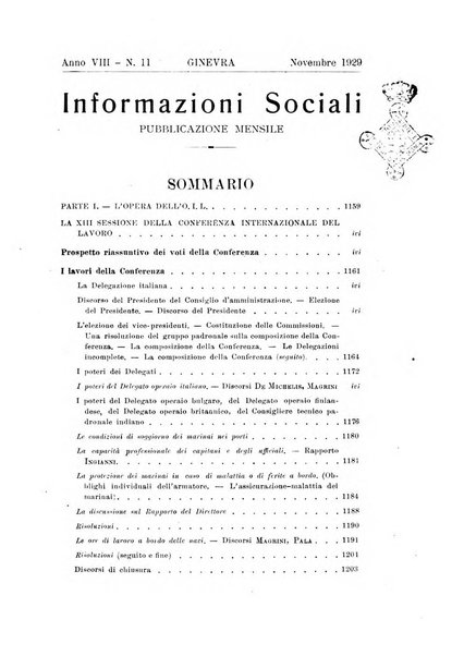 Informazioni sociali pubblicazione mensile curata dall'Ufficio corrispondente di Roma dell'Ufficio internazionale del lavoro, Ginevra